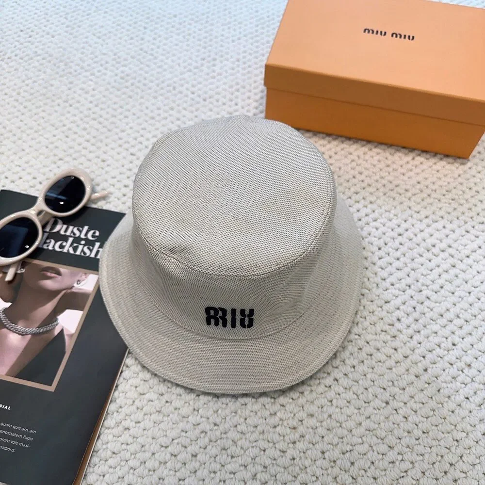 Miu Miu Off White Embroidered Logo Canvas Bucket Hat